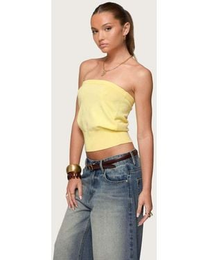 Edikted Philipa Strapless Knit Top - Blue