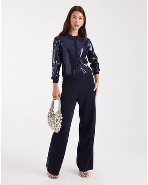 French Connection Sequin Panel Wide Leg Trousers Co-Ord - Blue