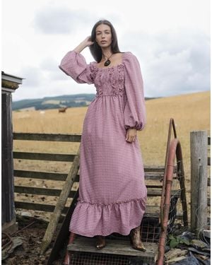 Daisy Street Ruffle Front Balloon Sleeve Maxi Dress - Pink