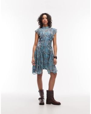 AllSaints Fleur Floral Ruffle Mini Dress - Blue