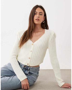 ASOS Gebreid Cardigan Met Getailleerde Taille En Gouden Knopen - Wit
