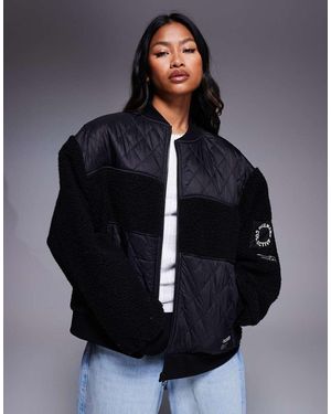 ASOS Weekend Collective Borg Zip Through Bomber Jacket With Nylon Detail - Blue