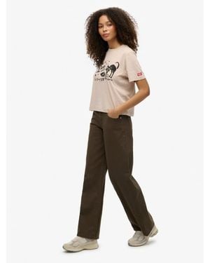 Superdry Mid Rise Baggy Trousers - Natural