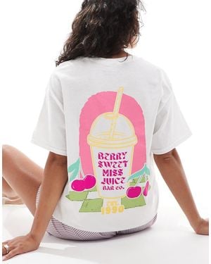 Miss Selfridge Summer Smoothies Graphic Oversized Tee - Pink