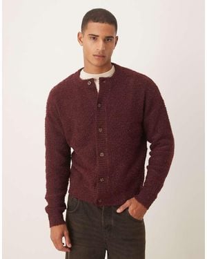 ASOS Relaxed Knit Boucle Crew Neck Cardigan - Red