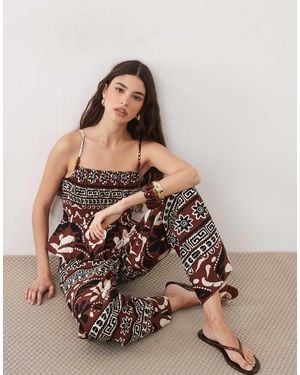 New Look Co-ord Palm Beaded Cami Top - Brown