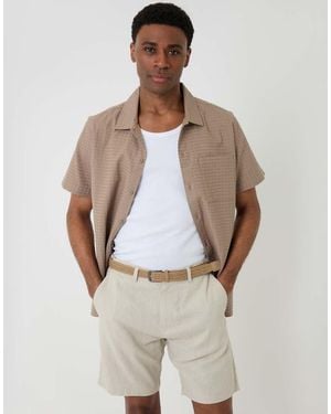 Threadbare Linen Blend Shorts With Belt - Natural