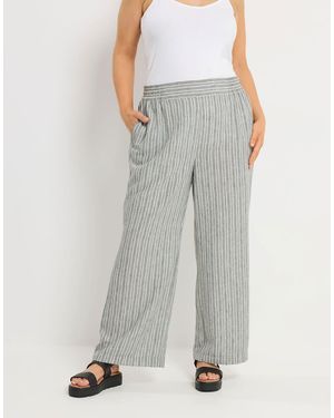 Yours Clothing Stripe Linen Look Trousers - Grey