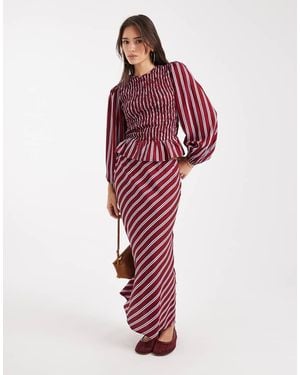 Wednesday's Girl Midaxi Navy And Burgundy Striped Skirt - Red
