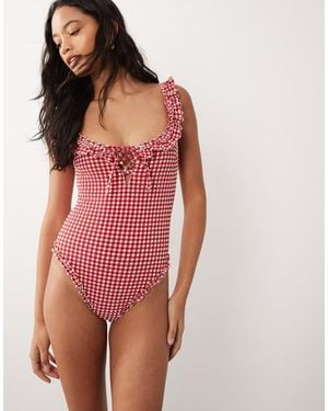 For Love & Lemons Alison Ruffle Trim Swimsuit - Red