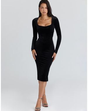 House Of Cb Asha Velvet Silhouette Midi Dress - Black