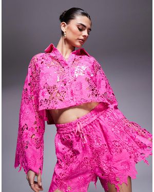 River Island Cutwork Sequin Shirt Co-ord - Pink