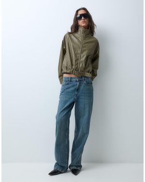 JJXX Faux Leather Funnel Neck Jacket - Blue
