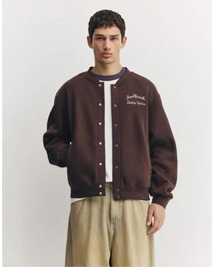 Pull&Bear Embroidered Varsity Jacket - Brown