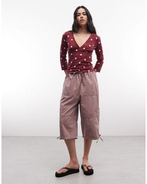 Collusion Plunge V Neck 3/4 Sleeve Top - Red
