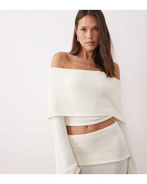 Wanderdoll Top Con Mangas Acampanadas Y Escote Bardot Muy Ancho Plegado De Punto De Bouclé Yasmin De (Parte De Un Conjunto)-Blanco