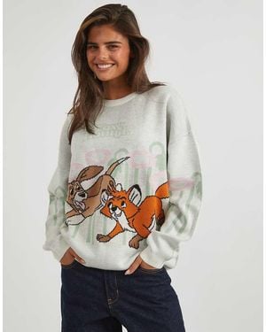 Skinnydip London Disney Fox And The Hound Flower Knitted Jumper - Grey