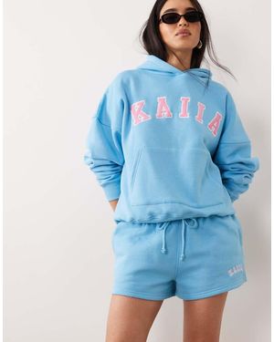 Kaiia Katoenrijke Mini Sweatshort Met Geborduurd Logo - Blauw