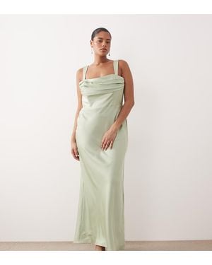 ASOS Asos Design Curve Bridesmaids Satin Draped Bust Maxi Dress With Column Skirt - Green