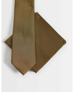 ASOS Textured Tie And Pocket Square - Natural