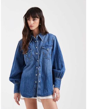 Wrangler Western Denim Button Up Shirt - Blue