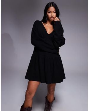 ASOS Supersoft V Front Dropped Waist Mini Dress - Black