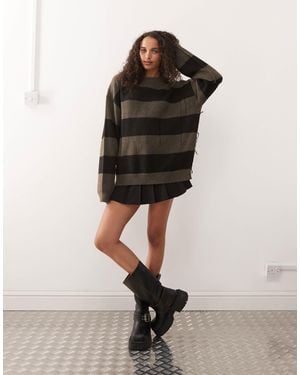 Weekday – kastiger pullover im used-look mit streifen - Natur