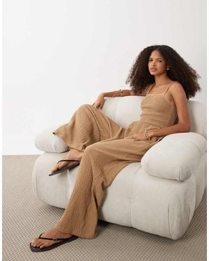 Brave Soul Textured Jersey Jumpsuit With Shirred Bodice - Brown