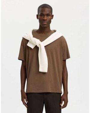 SELECTED – t-shirt aus 100% baumwolle - Braun
