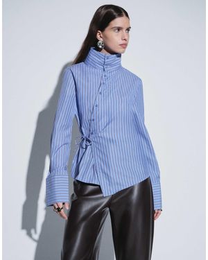 Gina Tricot Funnel Neck Wrap Shirt - Blue