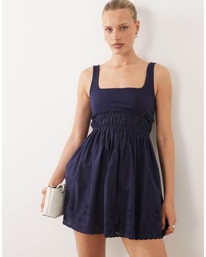 ASOS Square Neck Cotton Sundress With Cutwork Floral - Blue