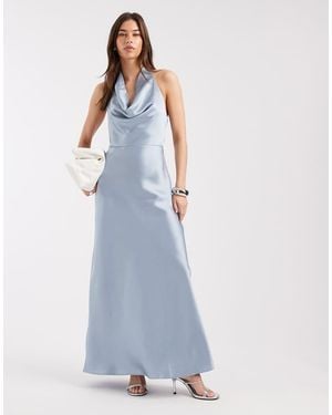 4th & Reckless Satin Cowl Neck Low Back Maxi Dress - Blue