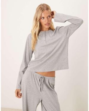 ASOS Mix & Match Cotton Long Sleeve Henley Pyjama Top - Grey