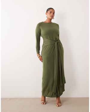 Tfnc Plus Slinky Slash Neck Drape Front Maxi Dress - Green