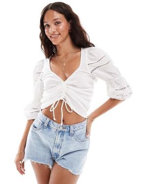 Vero Moda Lace Trim Ruched Front Milkmaid Top - White
