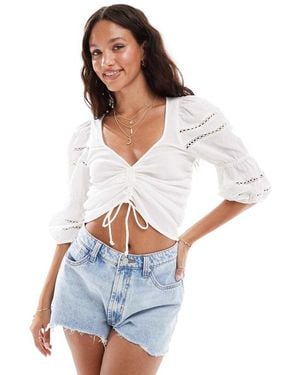 Vero Moda Lace Trim Ruched Front Milkmaid Top - White