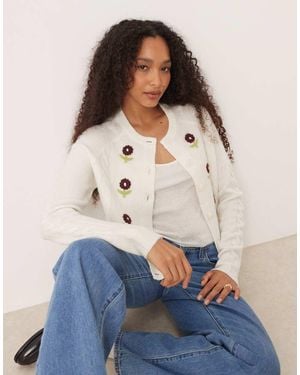 Threadbare Cárdigan Con Cuello Redondo Y Bordados Florales De -Blanco - Azul