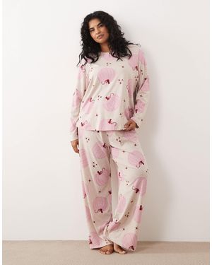 ASOS Asos design curve – langärmliger pyjama mit kürbis-print - Pink