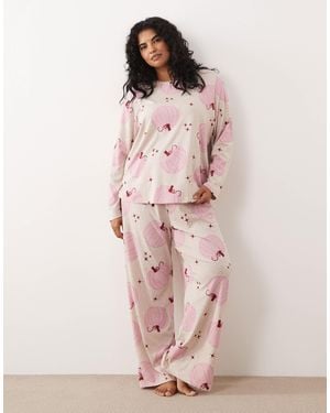 ASOS Asos Design Curve Long Sleeve Pajama Set - Pink