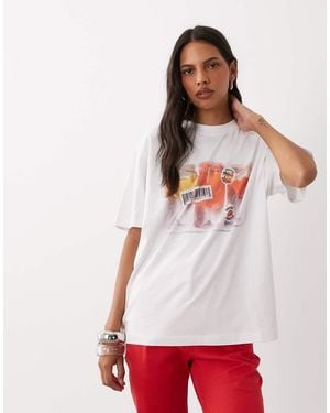 ASOS T-Shirt Oversize Con Grafica Cocktail Tropicali Bianca - Rosso