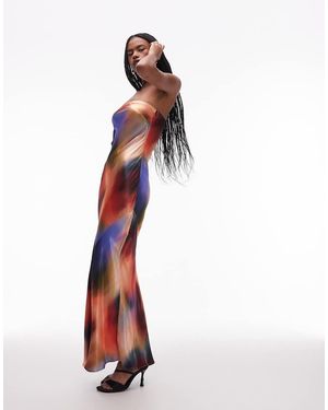 TOPSHOP Vestido Lencero Largo Con Estampado Efecto Puesta De Sol Y Escote Palabra De Honor De Satén De - Blanco