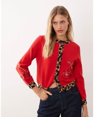 Never Fully Dressed Contrast Leopard Embroidered Cherry Cardigan