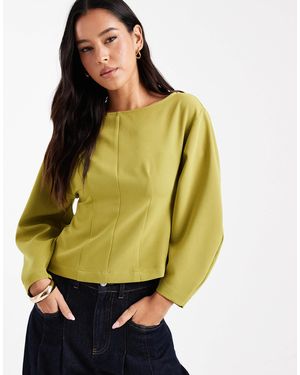 ASOS Slash Neck Structured Long Sleeve Top - Yellow