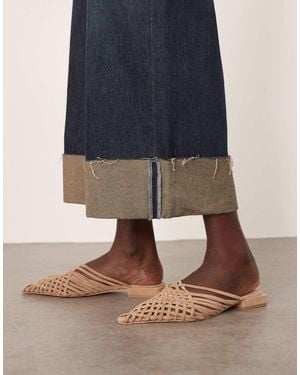 ARRANGE Zadie Premium Suede Woven Flat Mules - Blue