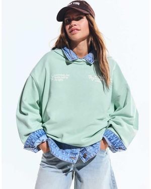 Bershka Printed Hoodie - Blue