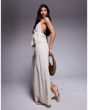Kaiia Exclusive Cotton Tie Waist Linen Look Maxi Skirt - Gray