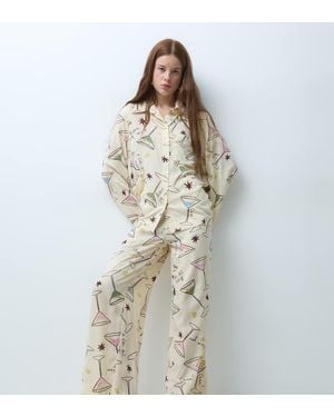 ASOS Asos Design Petite Geweven Modal Pyjamaset Met Lange Mouwen En Cocktailprint - Wit