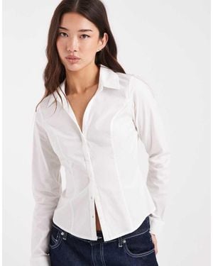 Hollister Long Sleeve Flare Cuff Tie Waist Shirt - White