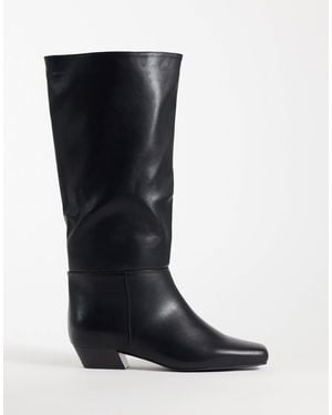 SEQWL Wide Fit Verfeinerte western-stiefel bis zum knie - Schwarz