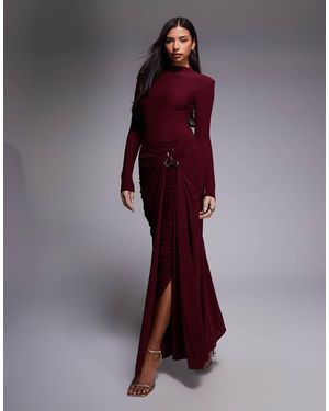 Wanderdoll Triple Layered Mesh Metal Hardware Gathered Waist Detail Maxi Skirt Co-ord - Purple